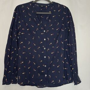 Next Women's Size 14 Navy Floral Lightweight Longsleeve Button‎ down